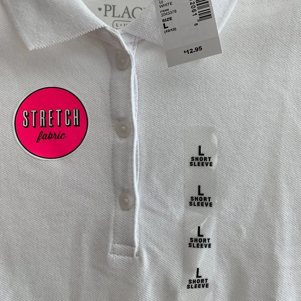 Children's Place Girl's Pique Polo Short Sleeve Shirt White Size 10/12 NWT